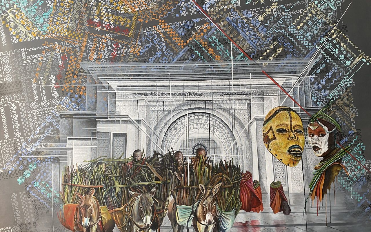 Franck Kemkeng Noah - Débarquement « Massaïs à Marrakech », 2022 - Acrylique sur toile - 180x240 cm