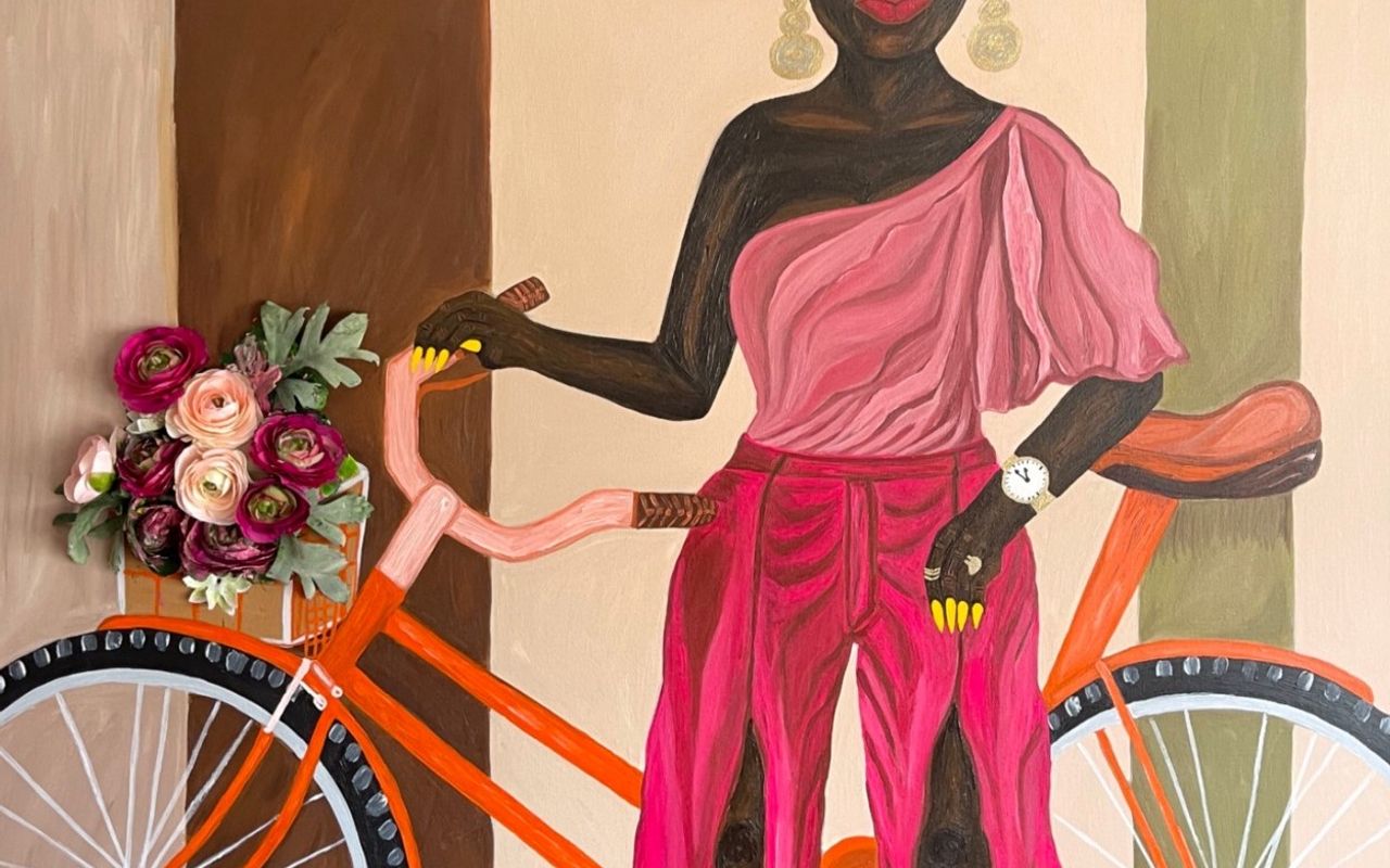 Sophia Oshodin - Good Times lll, 2022 - Acrylic, gouache and silk flowers on canvas - 91.4 x 91.4 cm