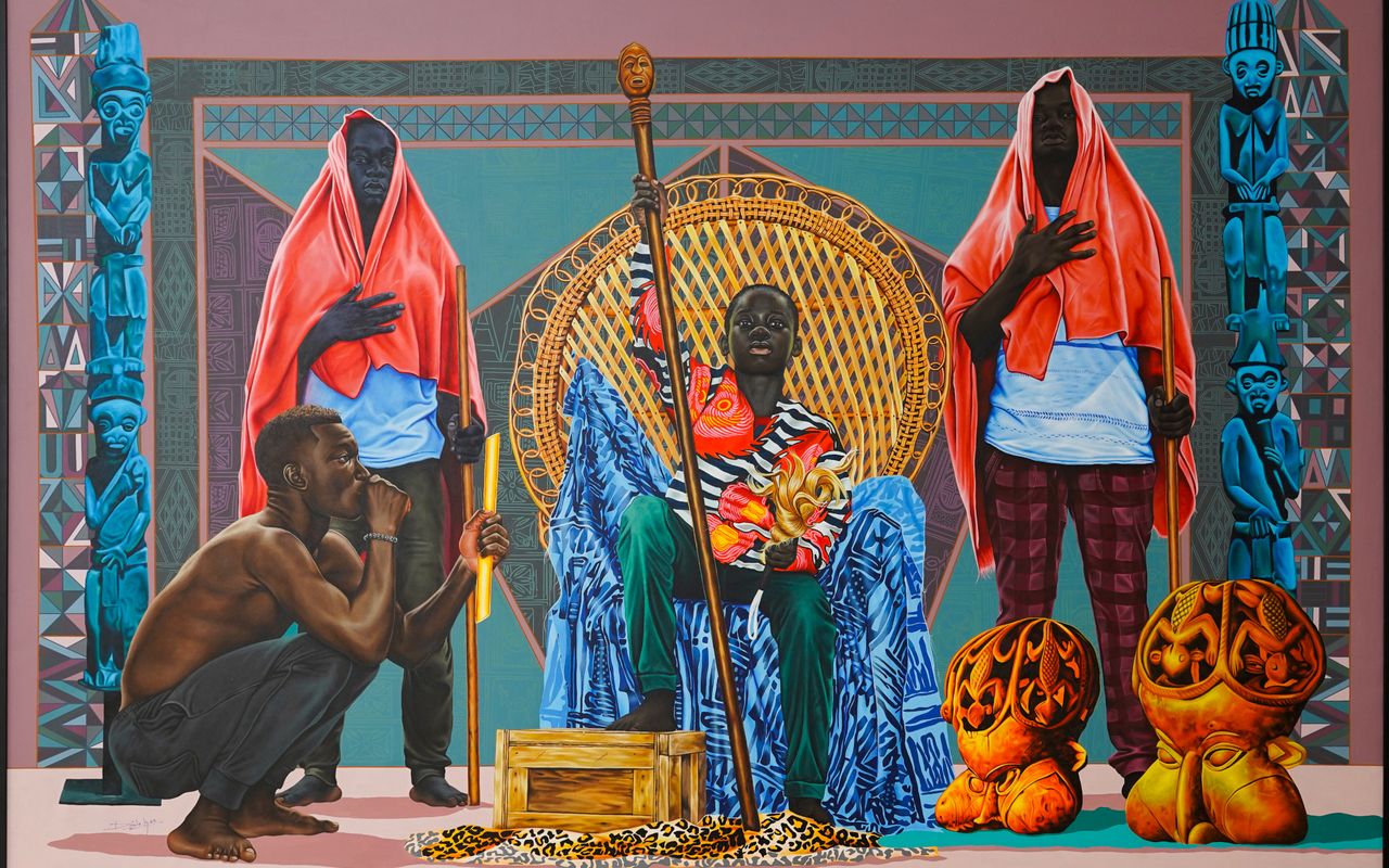 Dieudonne Djiela Kamgang - The song of the Griot, 2023 - Mixed media on canvas - 195x300 cm