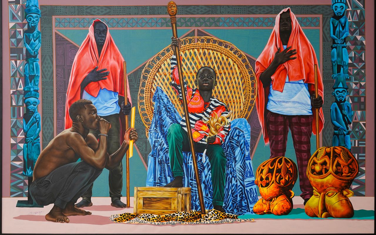 Dieudonne Djiela Kamgang - The song of the Griot, 2023 - Mixed media on canvas - 195x300 cm