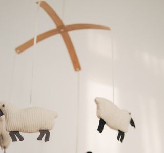 white sheep baby mobile