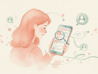 Une personne vérifie une cagnotte sur son téléphone, entourée de liens vers des messageries et d’un symbole de confiance.