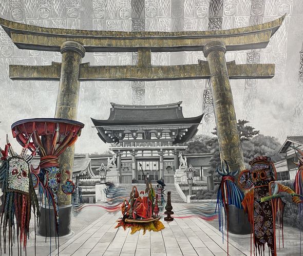 Franck Kemkeng Noah - Cour Royale, 2021 Acrylic on canvas 190 x 230 cm