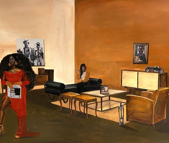 Cinthia Sifa Mulanga - Masculine Traits I, 2021 - Mixed media of acrylic paint, charcoal, acrylic ink and collage on Fabriano paper - 50 x 70 cm - Courtesy African Arty