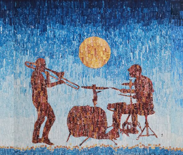 Amadou Opa Bathily - Dance in the Blue Space - 100x300 cm - Courtesy African Arty light