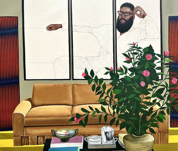 David Olatoye - In my Father’s house I, 2022 - Pen and acrylic on canvas - 122 x 122 cm