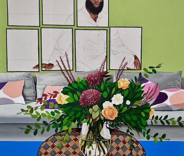 David Olatoye - In my Father’s house II, 2022 - Pen and acrylic on canvas - 122 x 122 cm