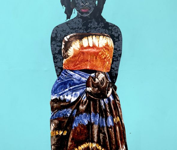 Victor Olaoye - I'm Aderinsola, I'm bold, 2022 - Local dye and acrylics on canvas - 154x121 cm - Courtesy African Arty