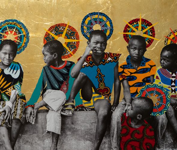 Claire Marboeuf - Angels, 2022 - Gold leaf and wax on photography - 45X61 cm - Courtesy African Arty light