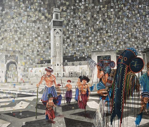 Franck Kemkeng Noah - Procession in Casablanca, 2022 - Acrylic on canvas - 160x240 cm - Courtesy African Arty