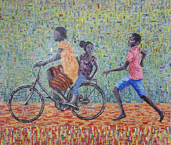 Amadou Opa Bathily - La Course vers la ligne d'arrivee, 2022 - 135x135 cm
