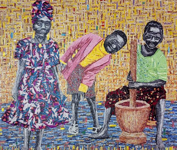 Amadou Opa Bathily - La decouverte du tresor cache de notre maman, 2022 - 120x120 cm