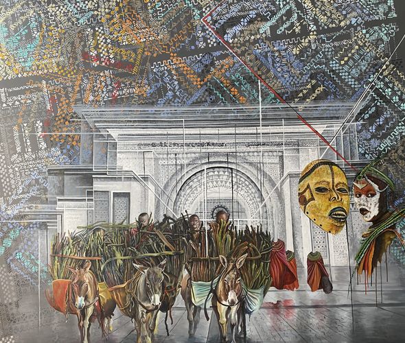 Franck Kemkeng Noah - Débarquement « Massaïs à Marrakech », 2022 - Acrylique sur toile - 180x240 cm