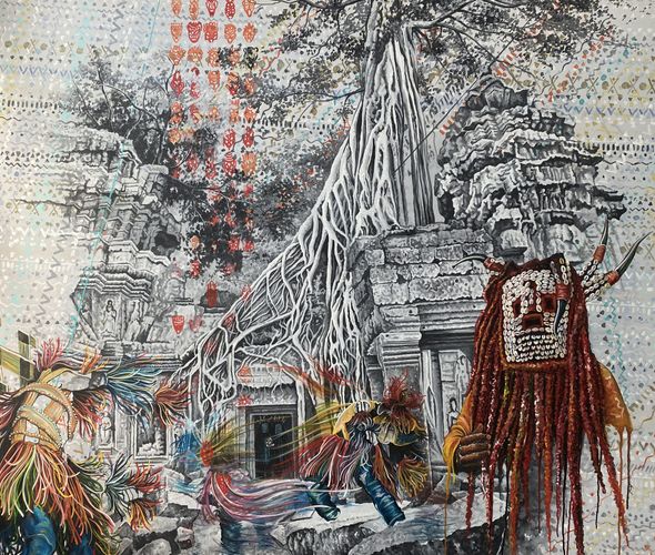 Franck Kemkeng Noah - Rituel d'Angkor Vat, 2022 - Acrylique sur toile - 160x200 cm
