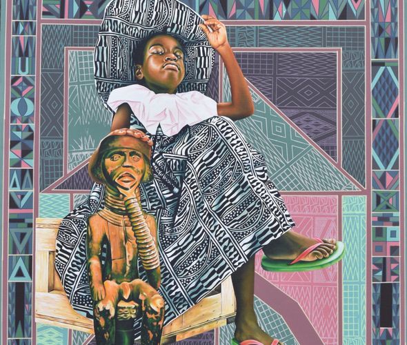 Dieudonne Djiela Kamkang - Bangwa child, 2022 - Acrylic and posca on canvas - 120x110 cm
