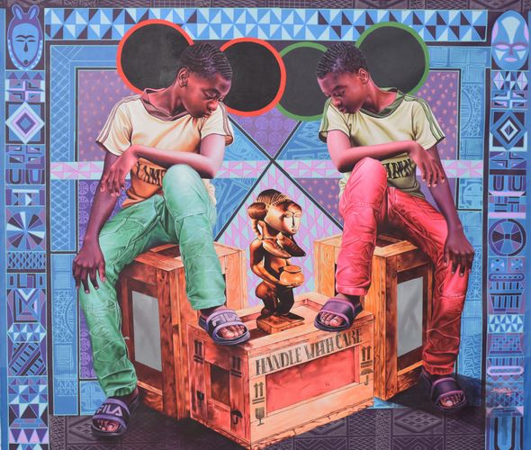 Dieudonne Djiela Kamkang - Baoule twins, 2022 - Acrylic and posca on canvas - 180x160 cm.jpg