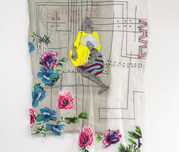 Ana Silva - Je n'ai pas besoin de fleurs 004, 2022 - Sac en plastique tissé, dentelle, broderie - 219 x 148 cm