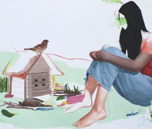 Rahma Lhoussig - A-home-and-other-stories_59×32cm_MixedtechniqueonPaper2022
