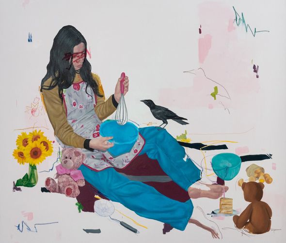 Rahma Lhoussig - Here-and-there_130,2×120,2cm_Mixedtechniqueoncanvas2022 ok