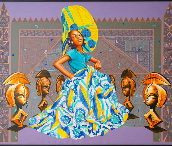 Dieudonne Djiela - The New Kota Guardian, 2023 - Acrylique, sérigraphie et Posca sur toile - 150x200 cm