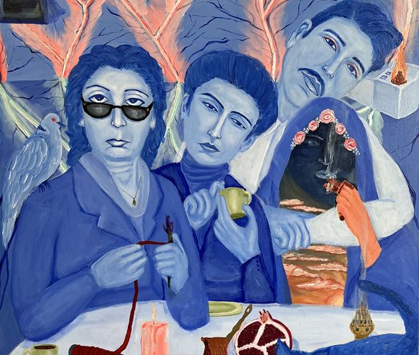 Massoud Hayoun - Power generators, A brief history of paranormal activity among the Hayoun قارِئةُ الفِنجان - Acrylic on canvas - 101.6x76.2cm