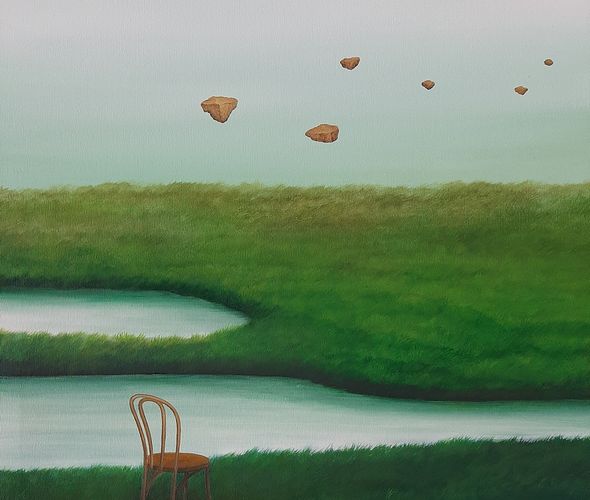 Houda Terjuman - No Foreign Land 2023 65x70cm Oil and acrylic on canvas