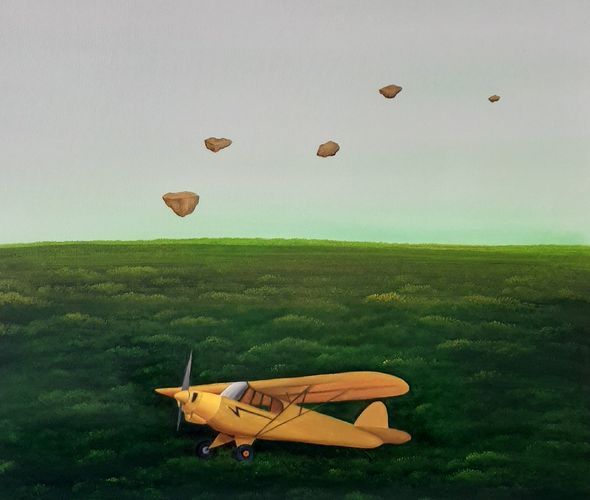 Houda Terjuman - Rising to a new horizon 70x82cm 2023 Oil and acrylic on canvas
