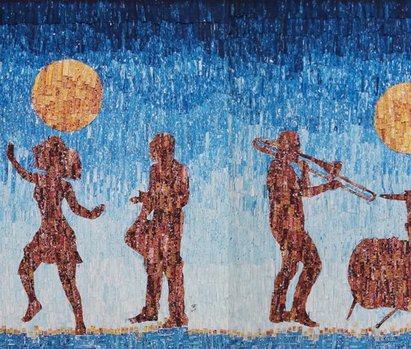 Amadou Opa Bathily - Dance in the Blue Space - 100x300 cm - Courtesy African Arty light