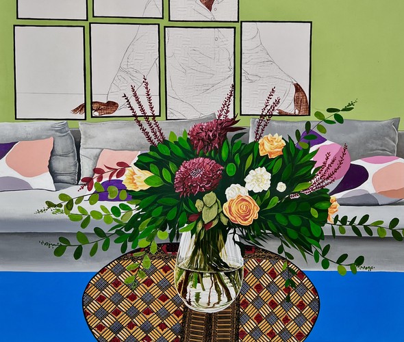 David Olatoye - In my Father’s house II, 2022 - Pen and acrylic on canvas - 122 x 122 cm