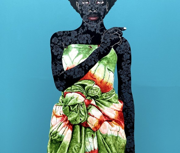 Victor Olaoye - Her Stare, 2022 - Local dye and acrylics on canvas - 154x121 cm
