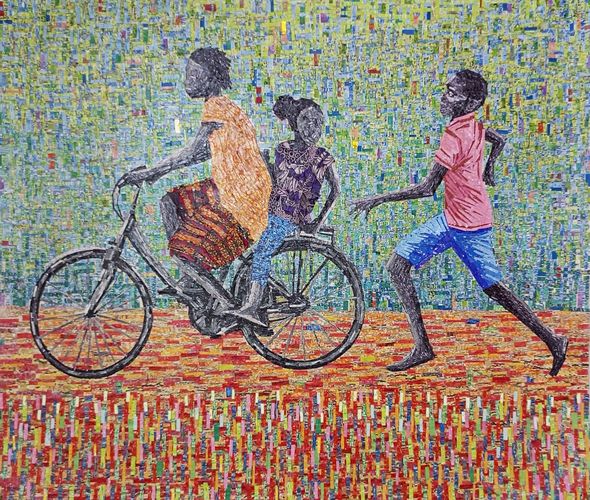 Amadou Opa Bathily - La Course vers la ligne d'arrivee, 2022 - 135x135 cm