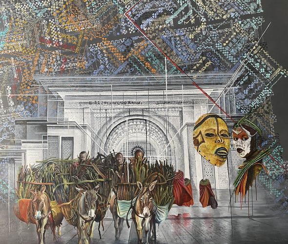 Franck Kemkeng Noah - Débarquement « Massaïs à Marrakech », 2022 - Acrylique sur toile - 180x240 cm