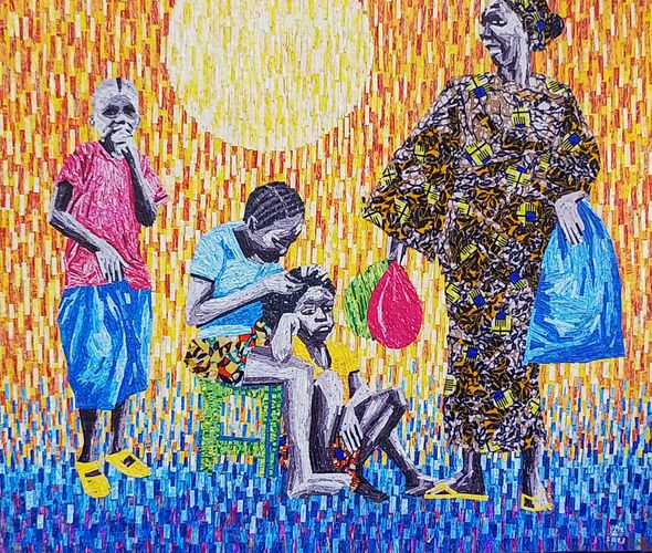 Amadou Opa Bathily - l'espoir derrière l'autre côté de mûr ( Série adolescence) - 90x90cm