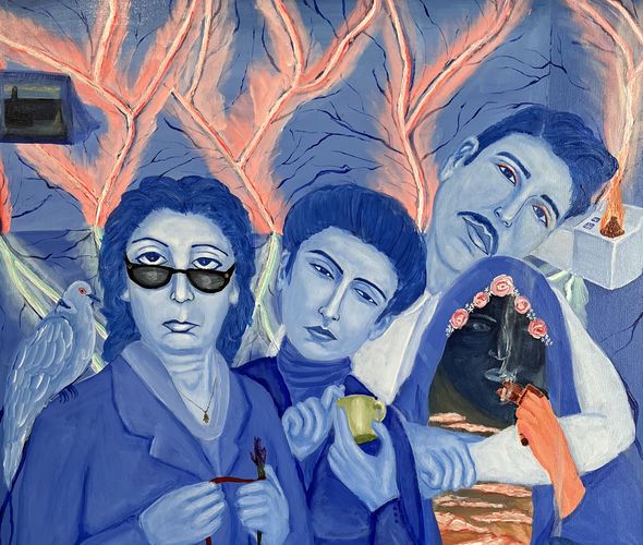 Massoud Hayoun - Power generators, A brief history of paranormal activity among the Hayoun قارِئةُ الفِنجان - Acrylic on canvas - 101.6x76.2cm