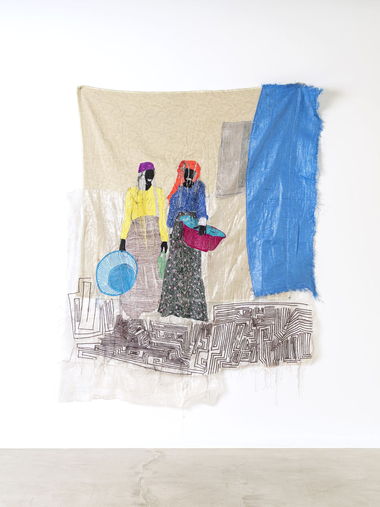 ANA SILVA - Agua 032, 2021 - Sacs en plastique tissÃÂ©, tissus, broderie - 190 x 150 cm