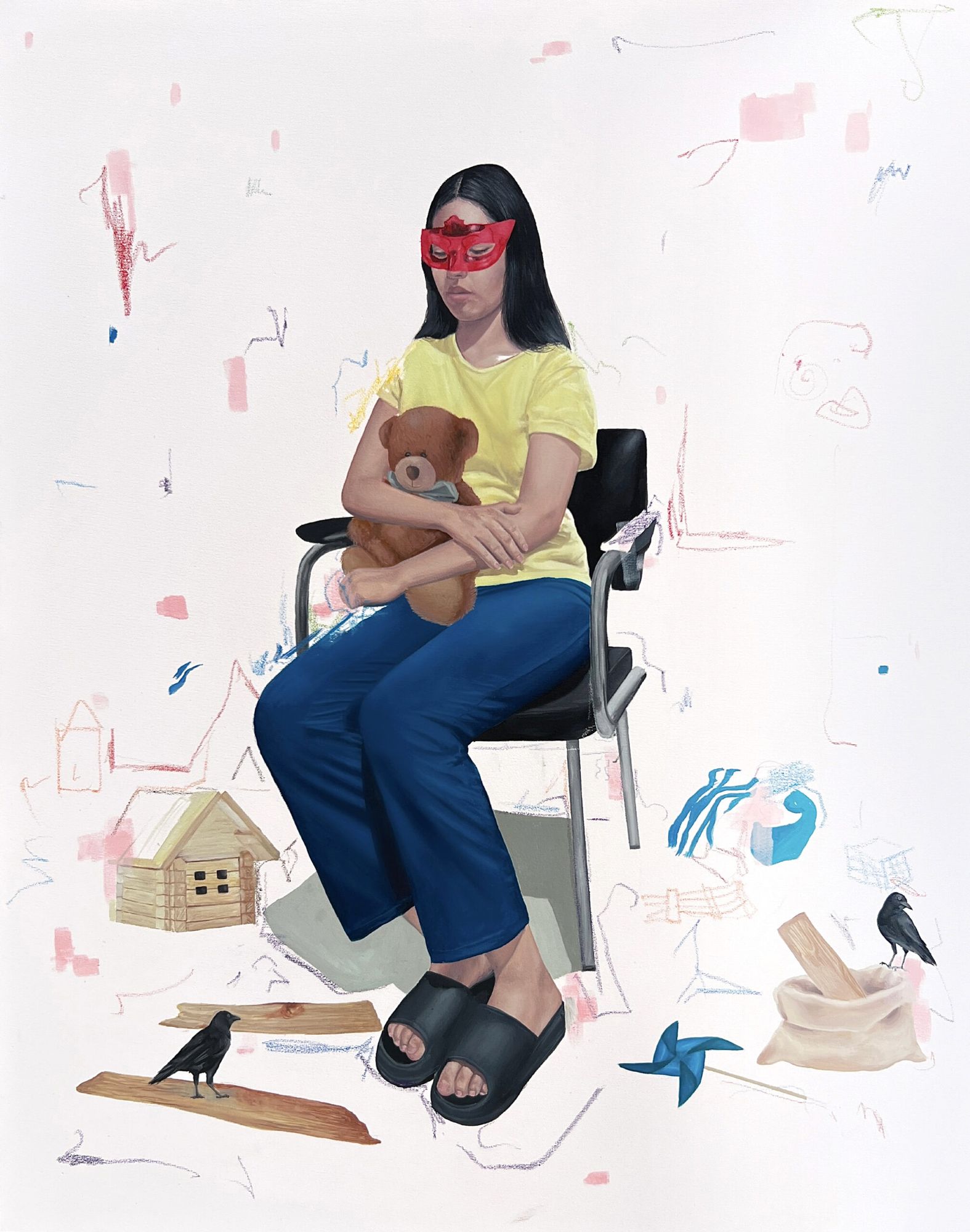 Rahma Lhoussig - Waiting-for-the-world-to-be-big-enough-MixedTechniqueOnCanvas_80x100cm_2023