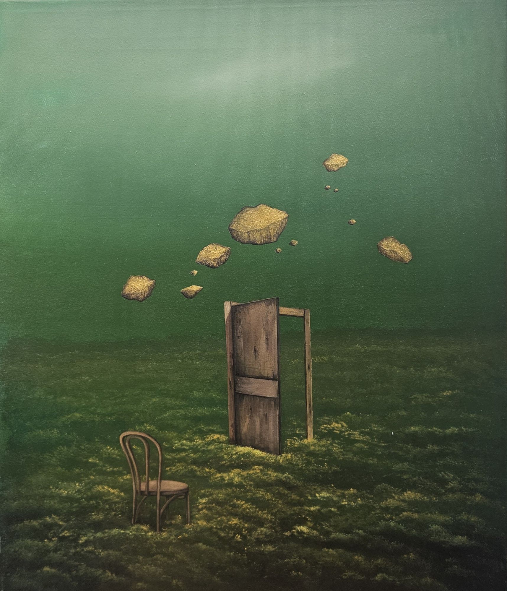 Houda Terjuman - Run run to golden lands 65x70cm 2022 Oil and acrylic on canvas