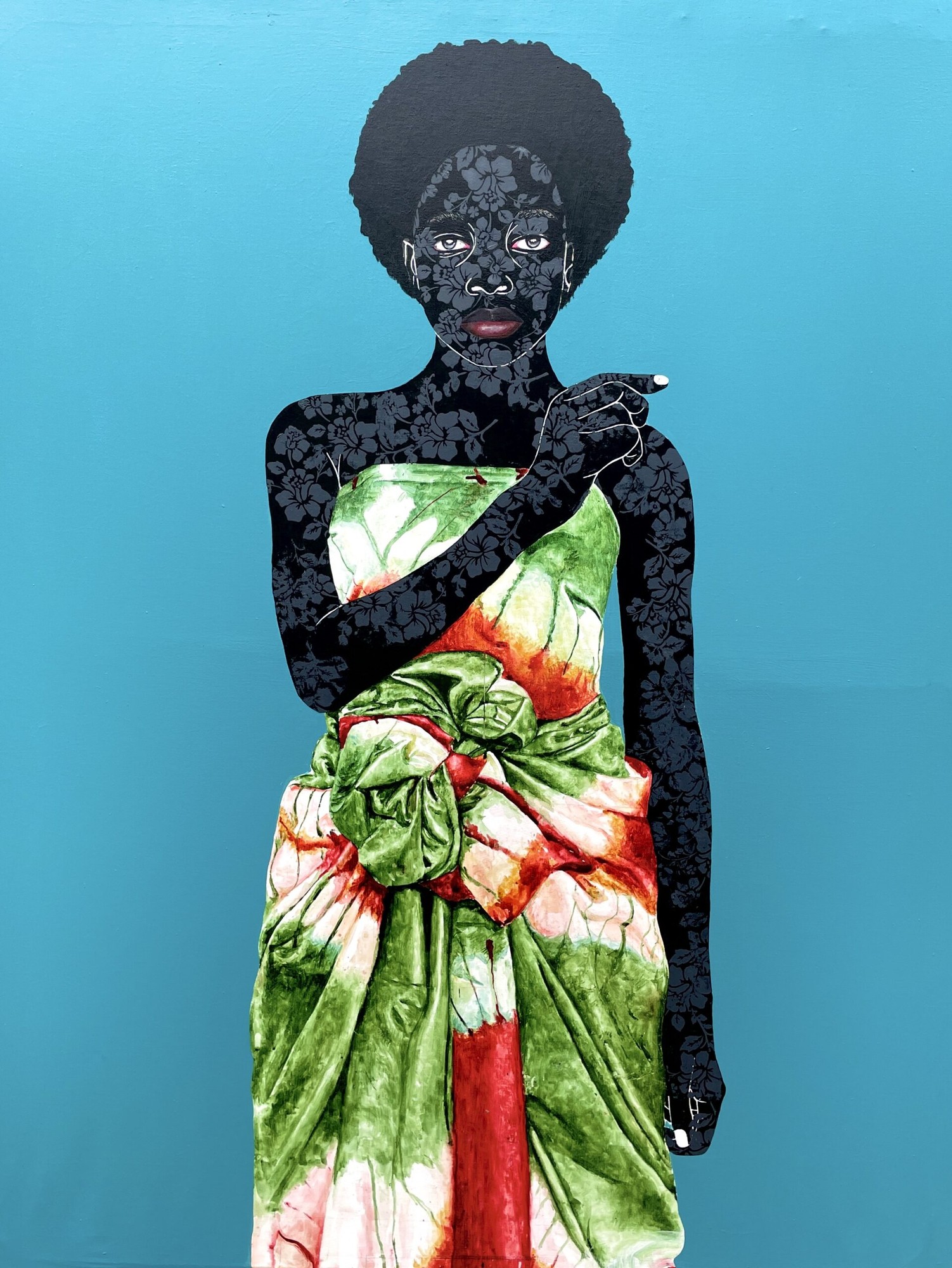 Victor Olaoye - Her Stare, 2022 - Local dye and acrylics on canvas - 154x121 cm