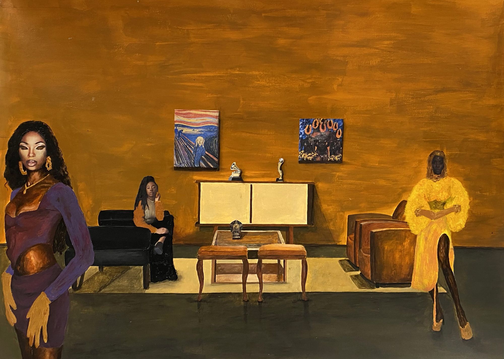 Cinthia Sifa Mulanga - Masculine Traits II, 2021 - Mixed media of acrylic paint, charcoal, acrylic ink and collage on Fabriano paper - 50 x 70 cm - Courtesy African Arty