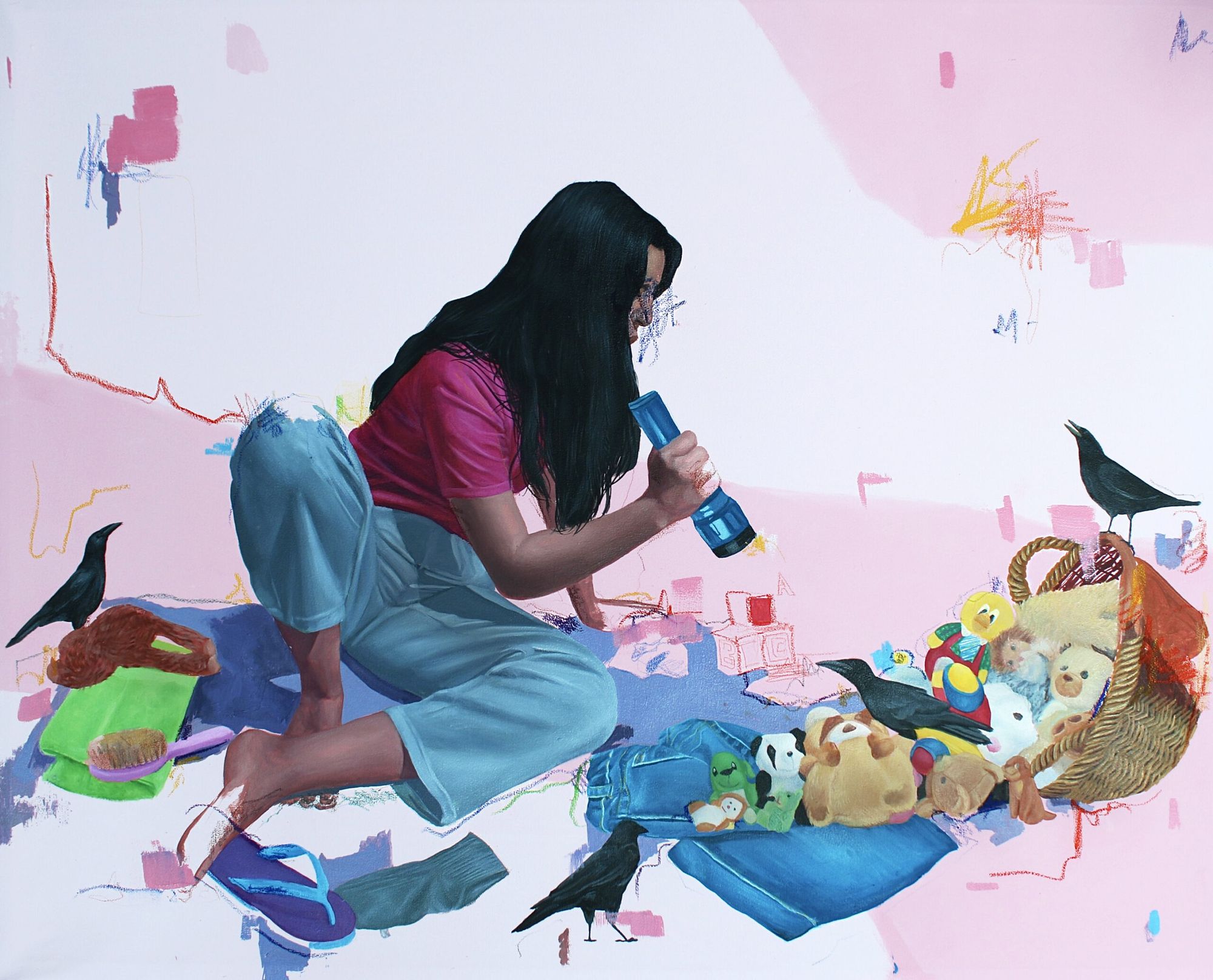 Rahma Lhoussig - we may forever chase,2022 - Mixed media on canvas - 80x100 cm