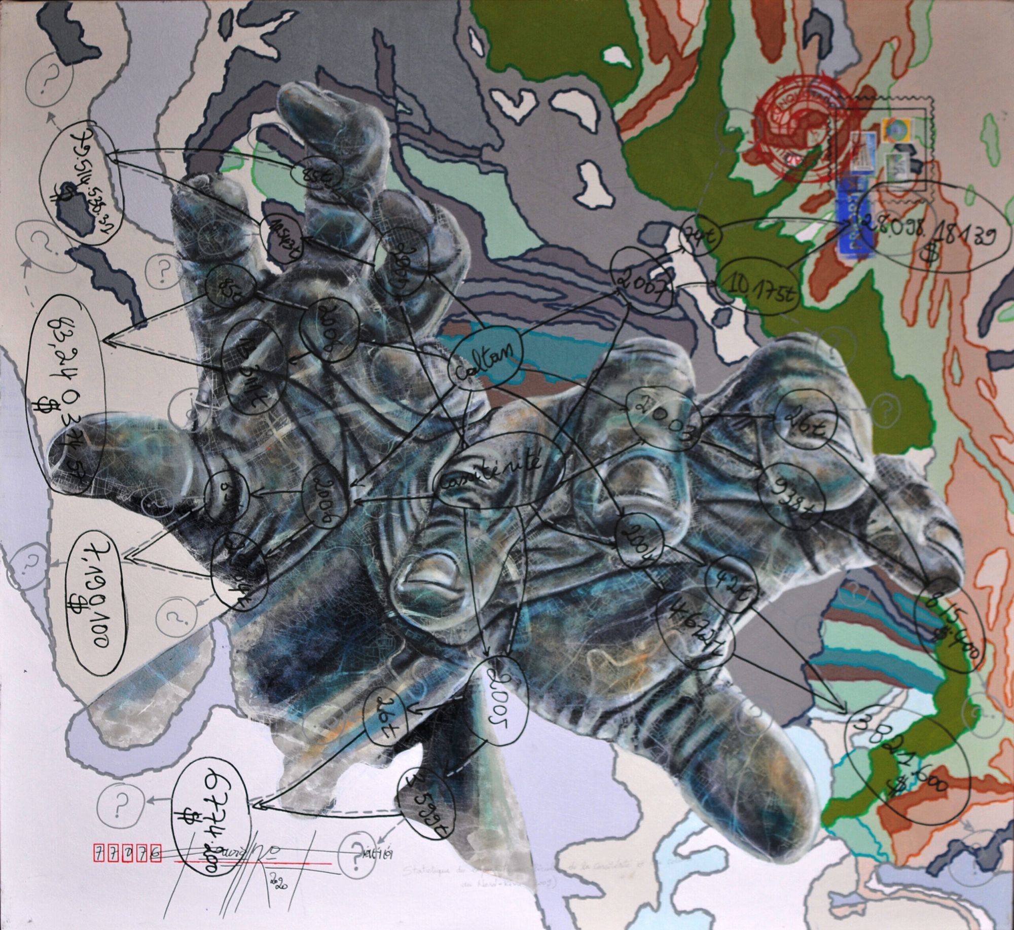 Jean David Nkot - www.statistiquecassitÃÂ©ritÃÂ©@yahoo.FR, Acrylique, posca et encre chine sur toile, 120 x 110 Cm, 2021