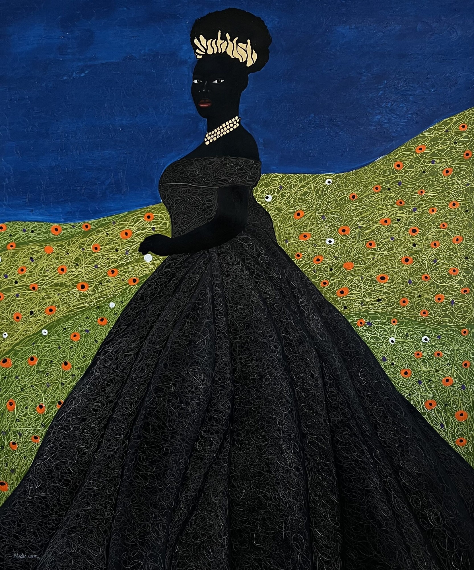 Nedia Were - The Black Wedding Dress, 2023 - 170 x 144 cm - Oil and Acrylic on Canvas
