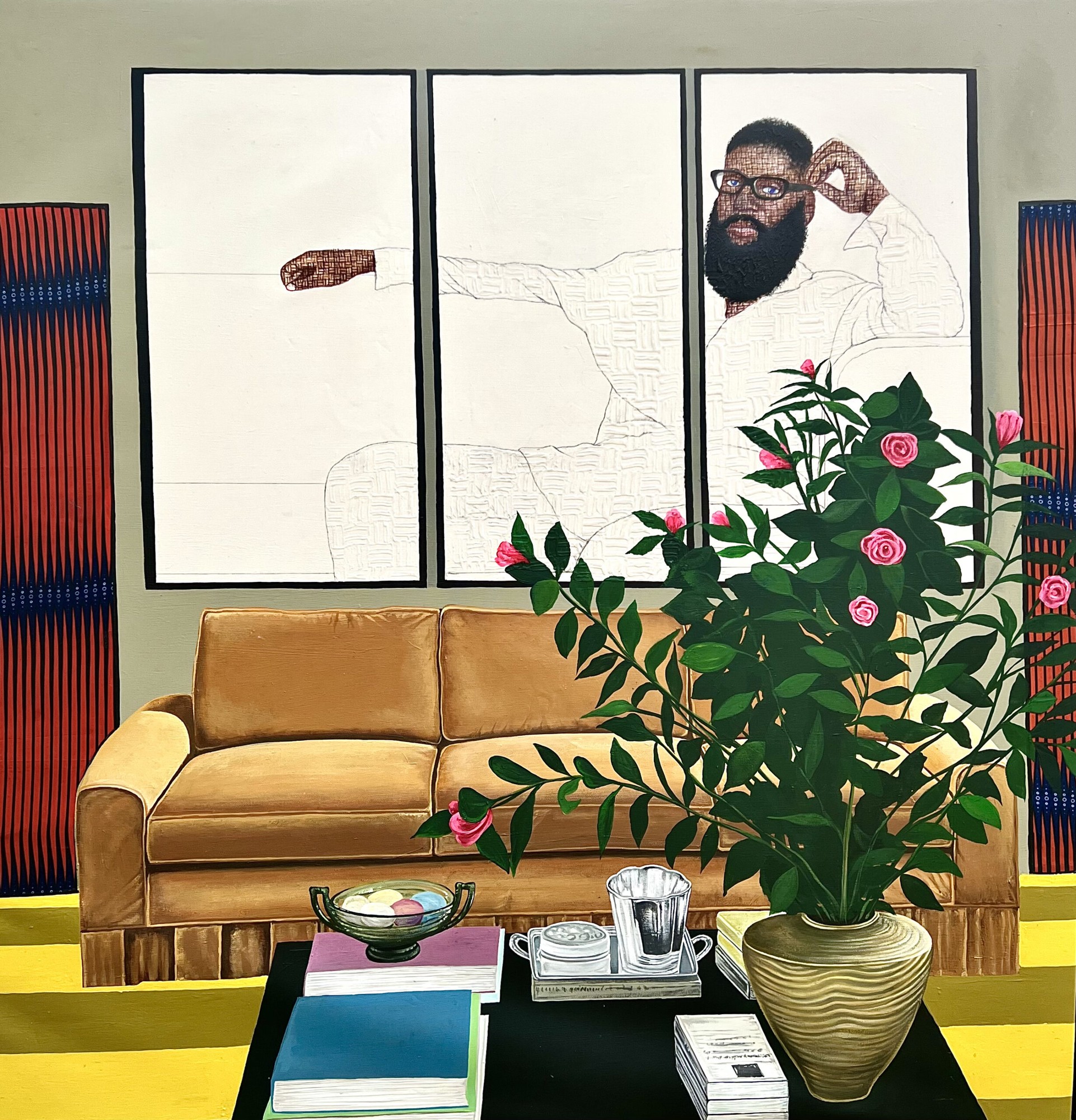 David Olatoye - In my Father’s house I, 2022 - Pen and acrylic on canvas - 122 x 122 cm