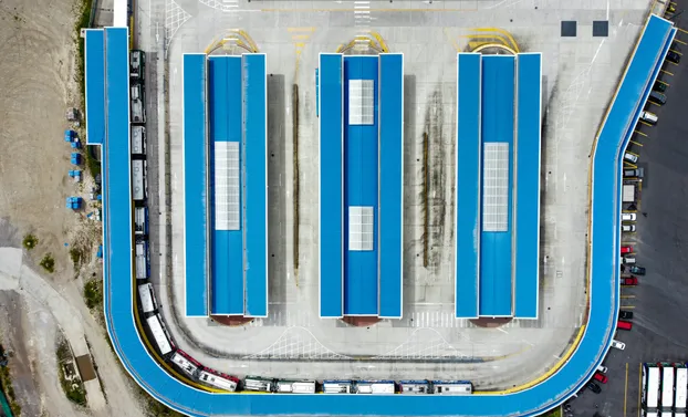 A birds eye view of the tram station in Quito, Ecuador