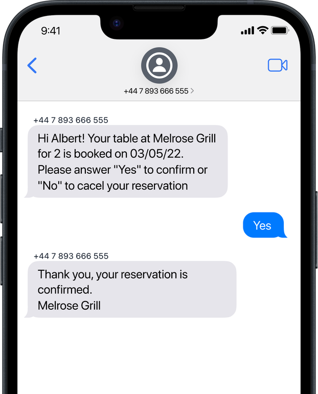 reservation confirmation with SMS chat