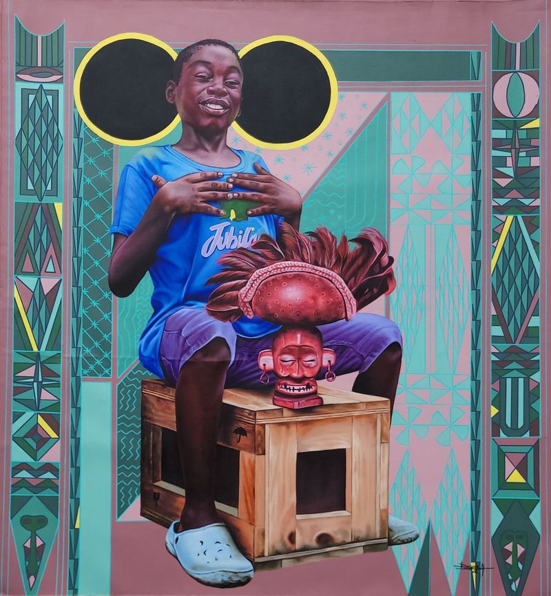 Dieudonne Djiela Kamkang - Chokwe Child - 120x110 cm