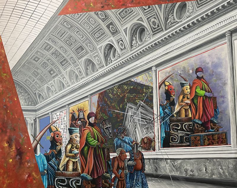 Franck Kemkeng Noah - TrÃÂ´ne en MajestÃÂ© Nfonrifoum, 2023 - Acrylic on canvas - 160x200 cm
