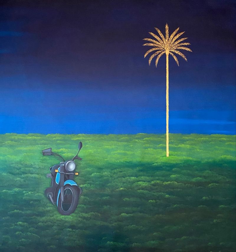 Houda Terjuman - Drifting to oblivion I 100x105cm Oil and acrylic on canvas 2023