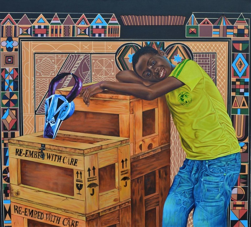 Dieudonne DJIELA KAMGANG, Niyati child, Acrylique sur toile, 130x120cm,