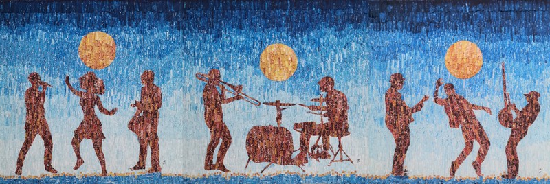 Amadou Opa Bathily - Dance in the Blue Space - 100x300 cm - Courtesy African Arty light